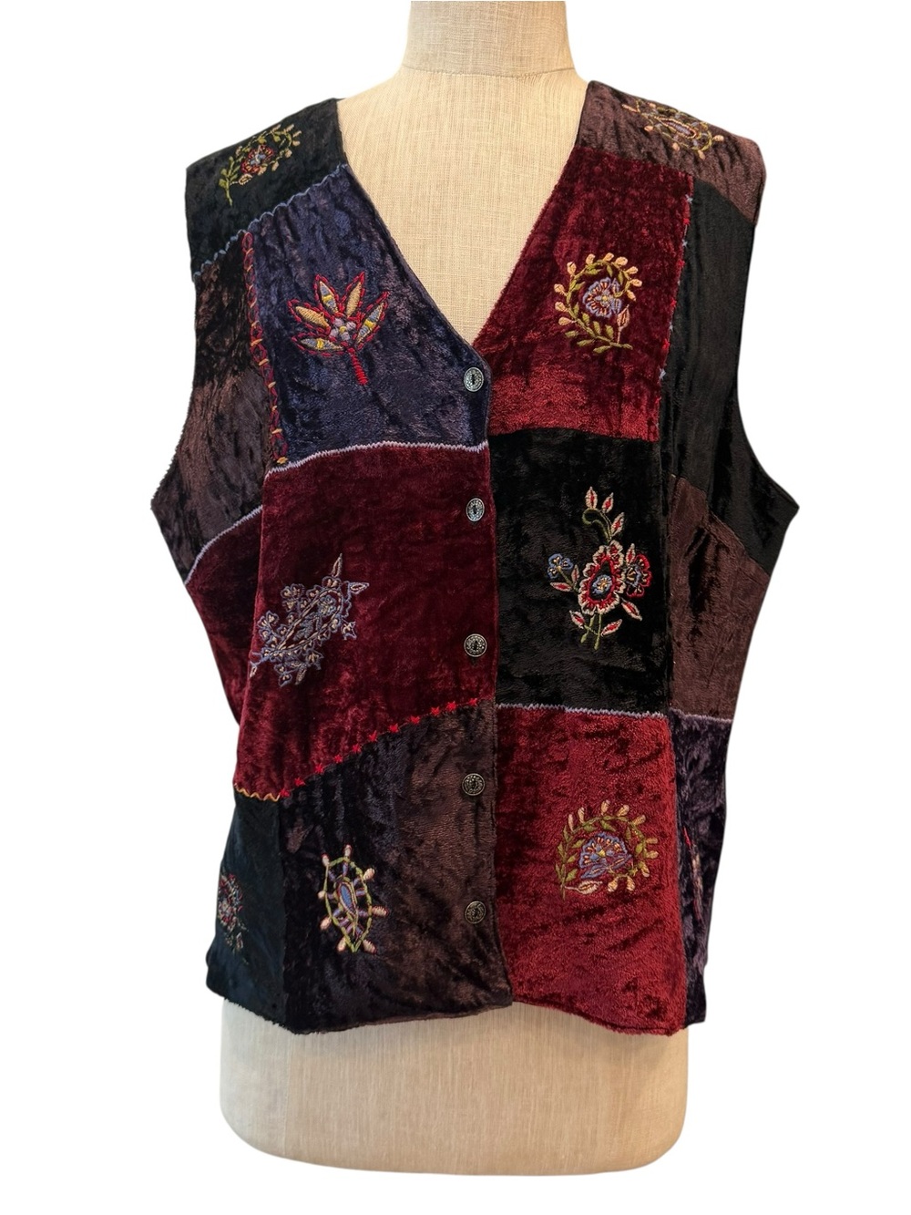 White Stag vintage y2k velvet patchwork colorful vest